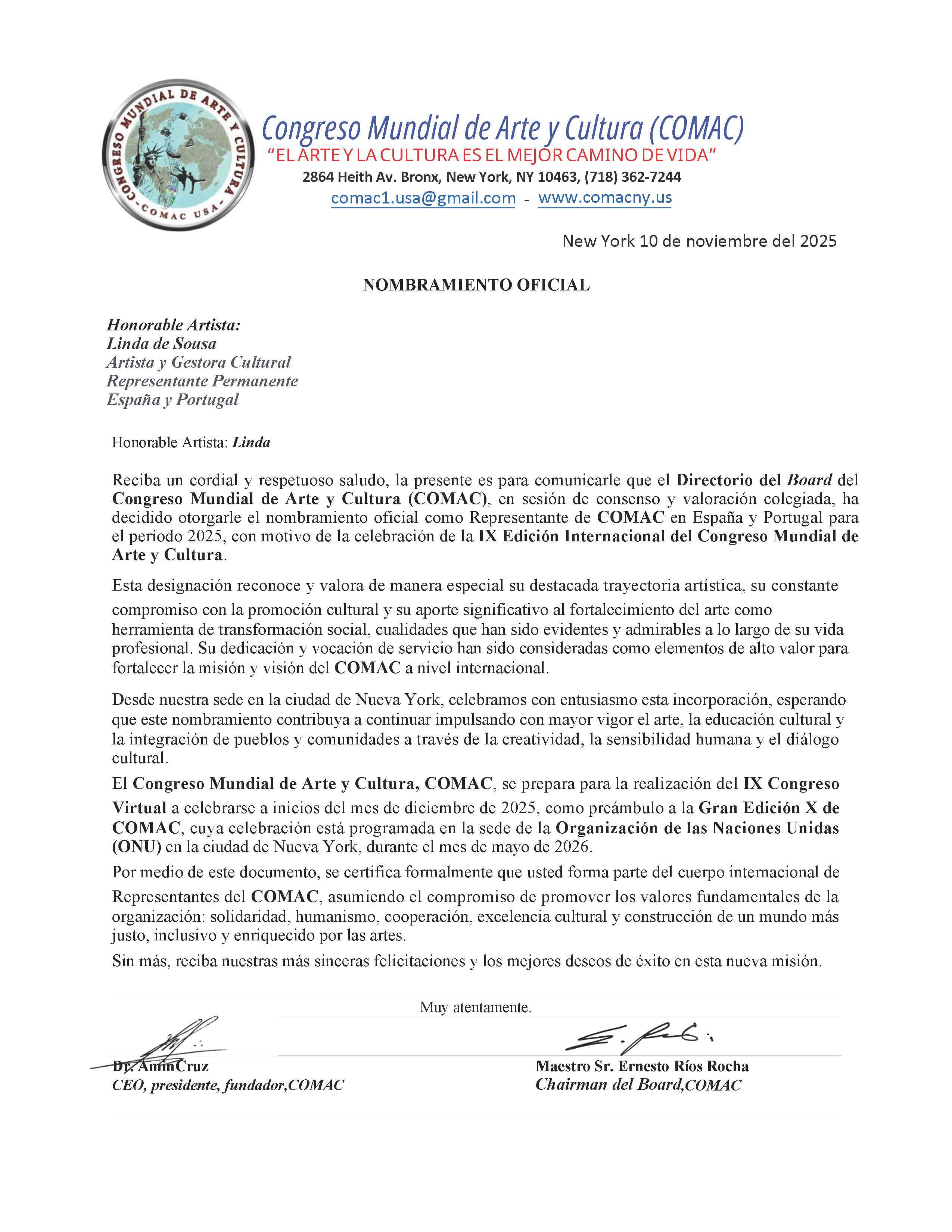 Comunicado del nombramiento de COMAC
